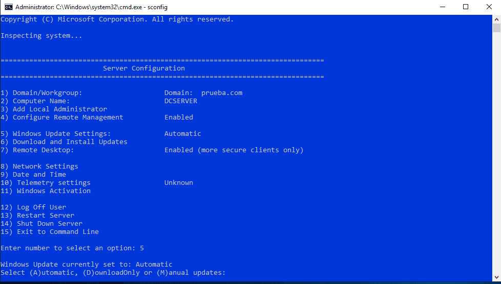Actualizando Windows Server 2022 5 sconfig
